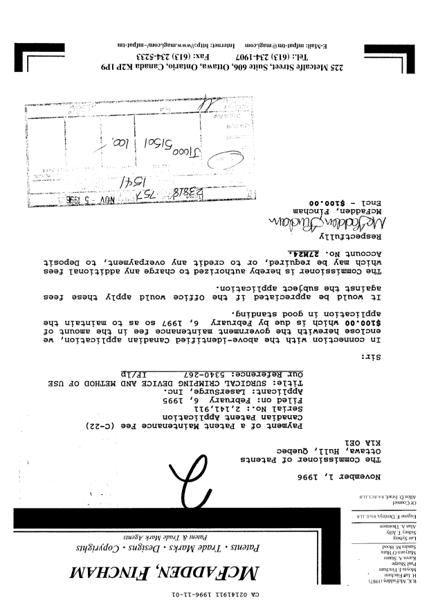 Document de brevet canadien 2141911. Taxes 19951201. Image 1 de 1