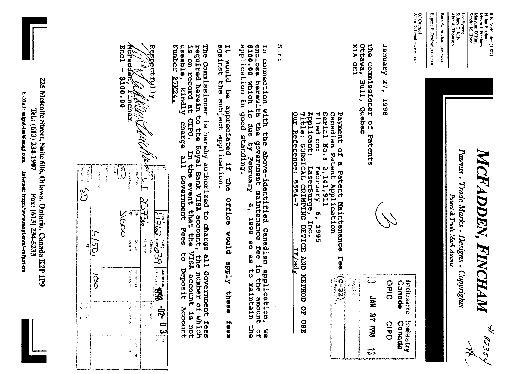 Document de brevet canadien 2141911. Taxes 19971227. Image 1 de 1