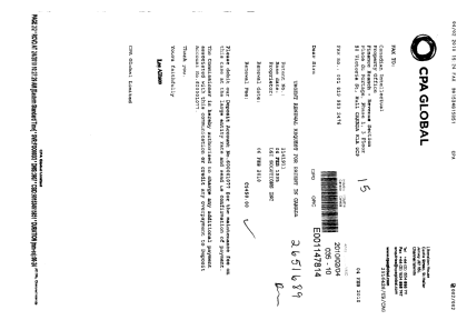 Document de brevet canadien 2141911. Taxes 20091204. Image 1 de 1