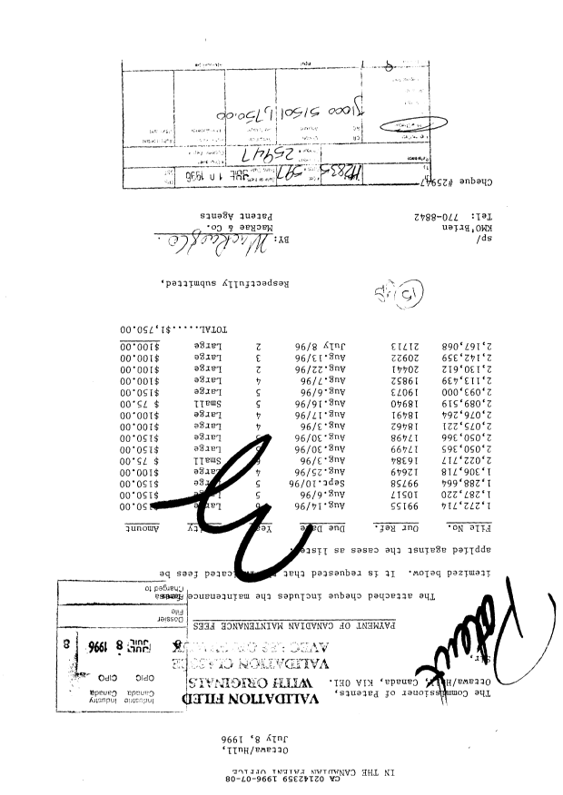 Canadian Patent Document 2142359. Fees 19960708. Image 1 of 1