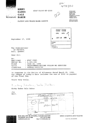 Canadian Patent Document 2143182. Correspondence 19971217. Image 1 of 1