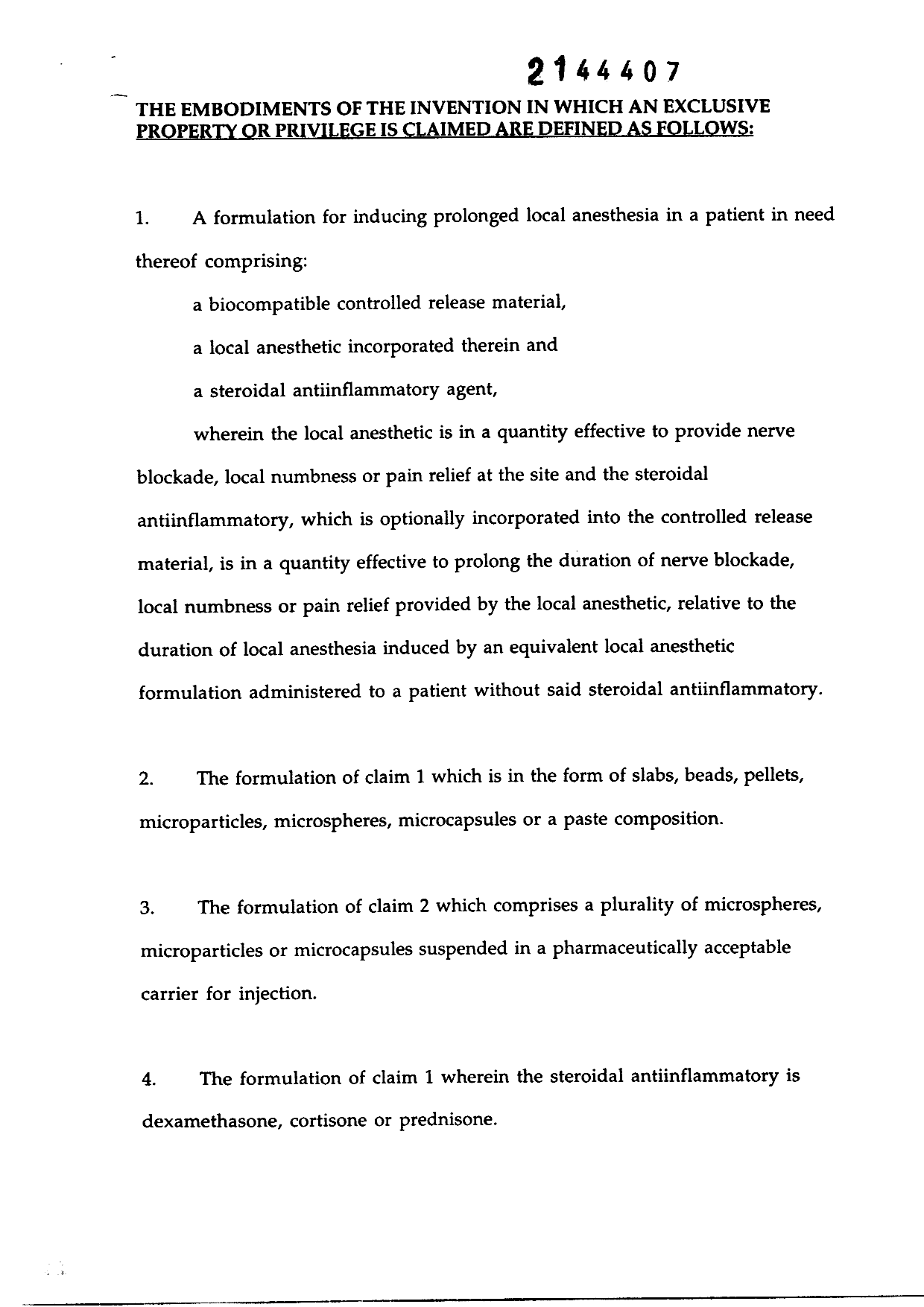 Document de brevet canadien 2144407. Revendications 19991110. Image 1 de 5