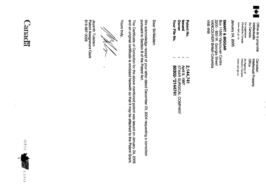 Document de brevet canadien 2144741. Poursuite-Amendment 20050124. Image 1 de 2