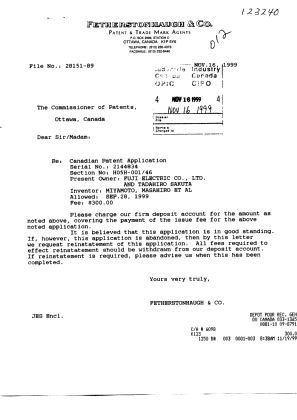Canadian Patent Document 2144834. Correspondence 19991116. Image 1 of 1