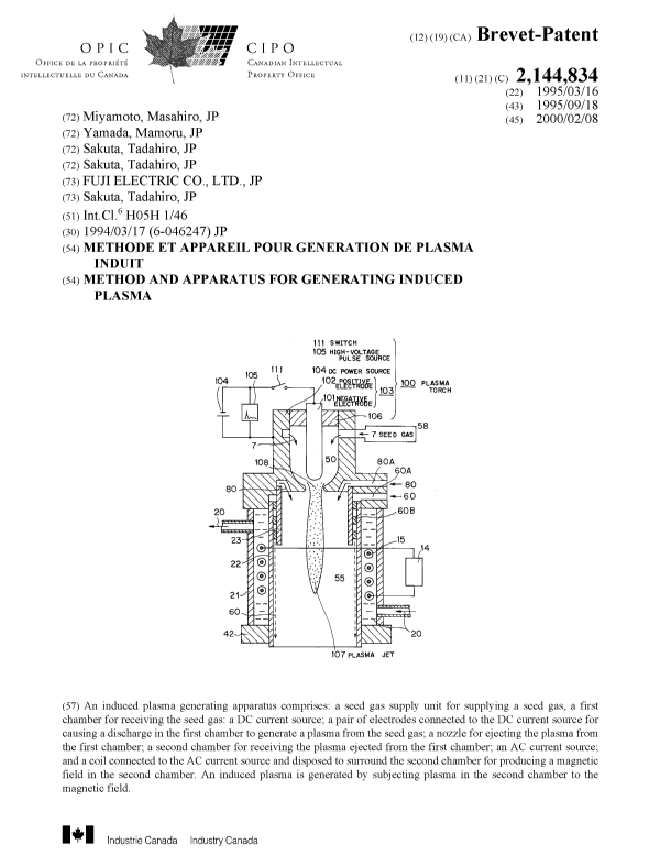 Document de brevet canadien 2144834. Page couverture 20000124. Image 1 de 1
