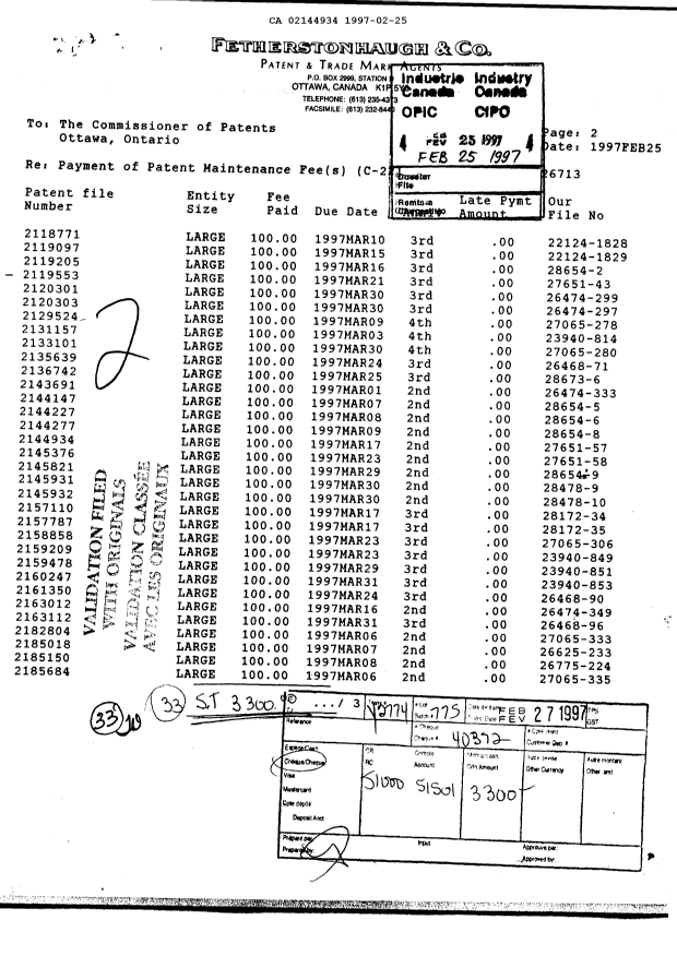 Document de brevet canadien 2144934. Taxes 19970225. Image 1 de 1