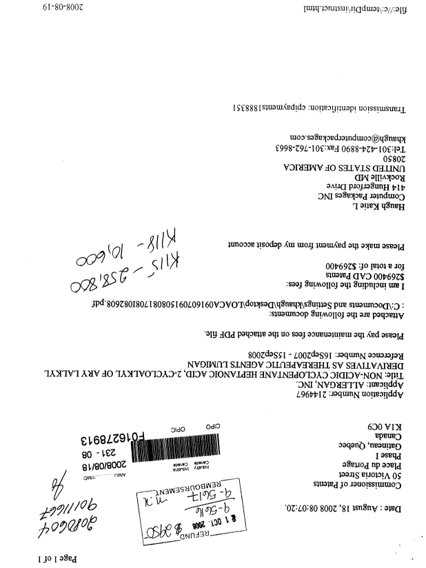 Document de brevet canadien 2144967. Taxes 20071218. Image 1 de 1