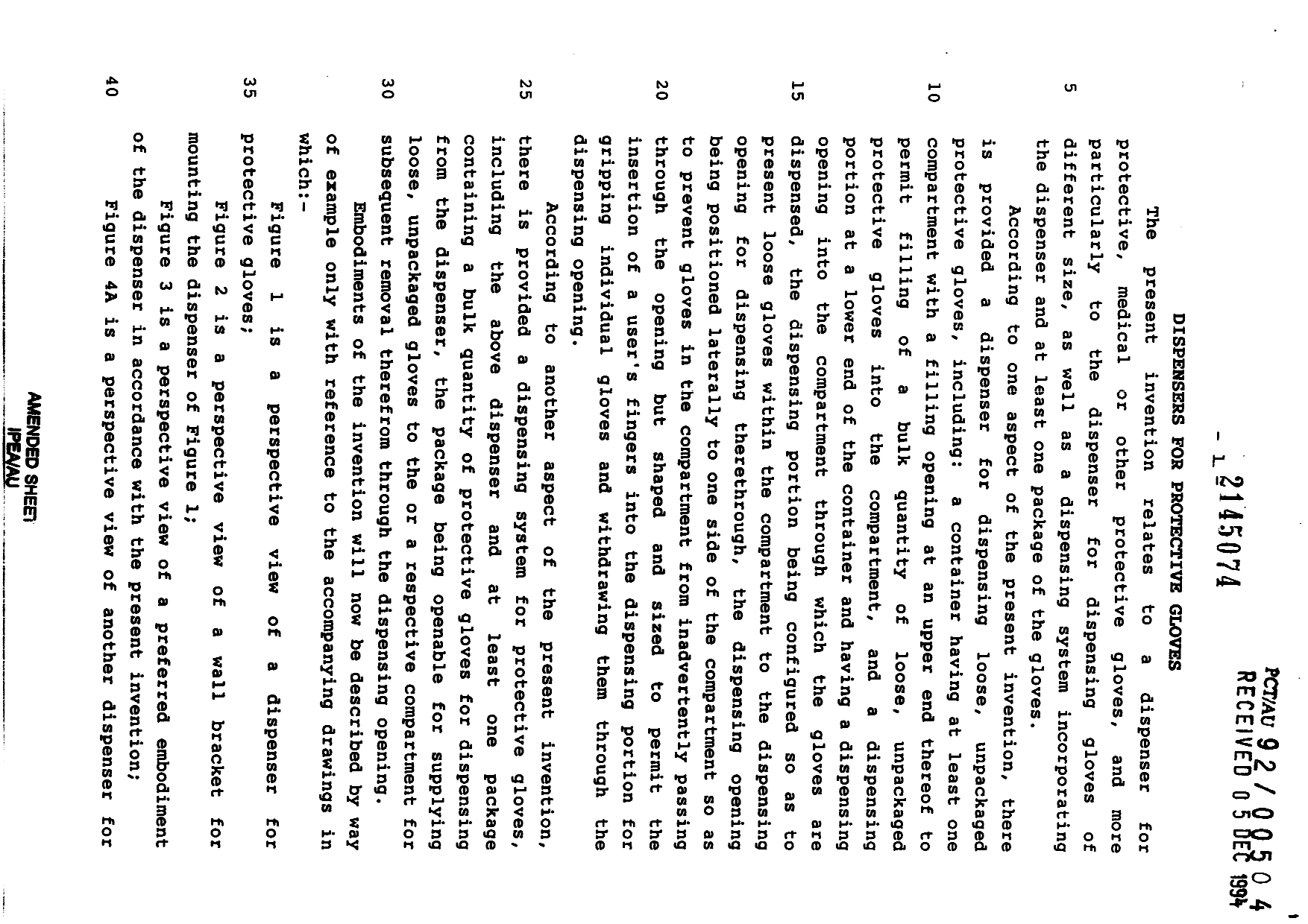 Canadian Patent Document 2145074. Description 19991118. Image 1 of 4