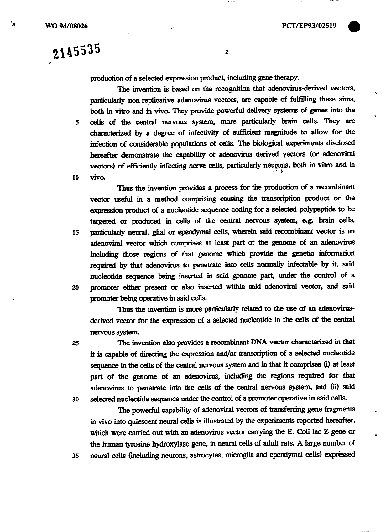 Document de brevet canadien 2145535. Description 20021201. Image 2 de 23