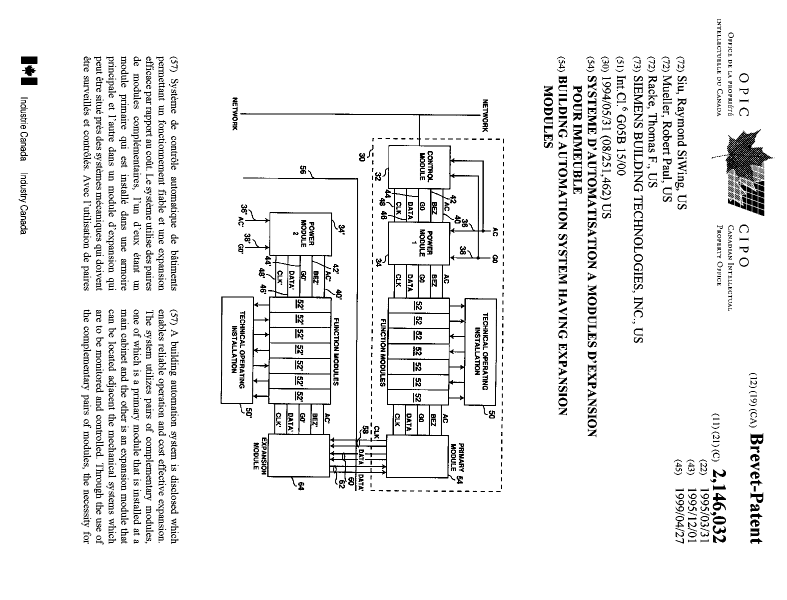 Canadian Patent Document 2146032. Cover Page 19990420. Image 1 of 2