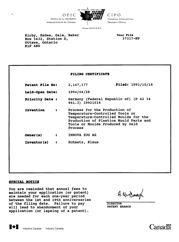 Document de brevet canadien 2147177. Correspondance de la poursuite 19950413. Image 2 de 8