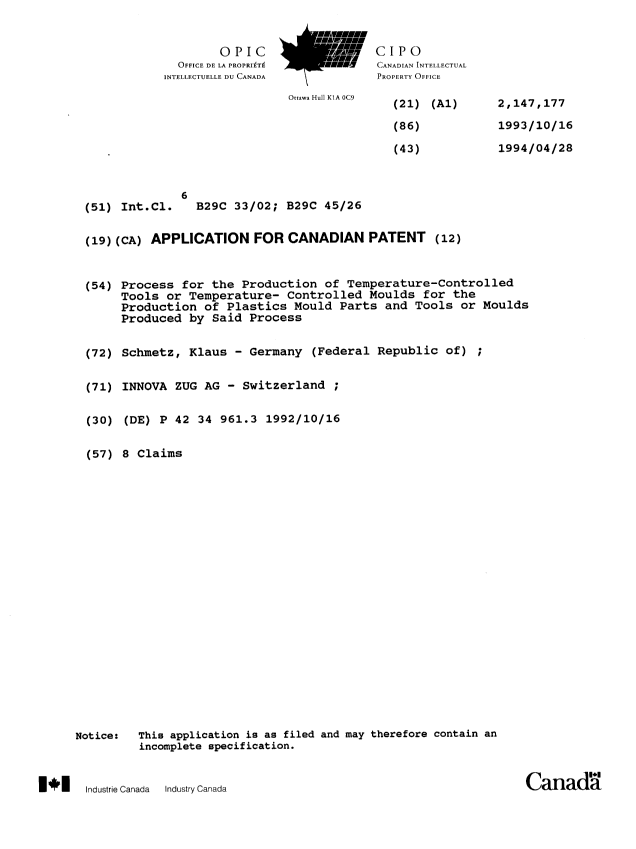 Canadian Patent Document 2147177. Cover Page 19950807. Image 1 of 1