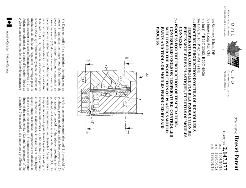 Document de brevet canadien 2147177. Page couverture 19990114. Image 1 de 2