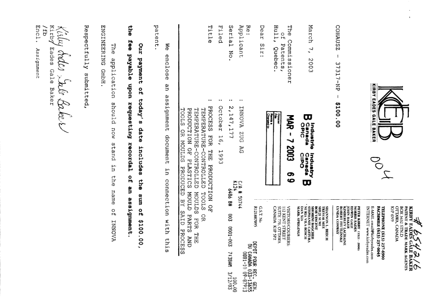 Document de brevet canadien 2147177. Cession 20030307. Image 1 de 2