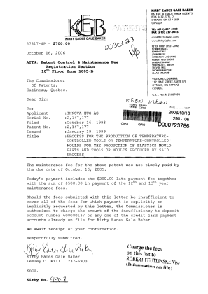 Document de brevet canadien 2147177. Taxes 20061016. Image 1 de 1