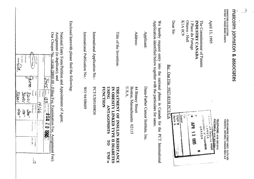 Document de brevet canadien 2147180. Cession 19950413. Image 1 de 12