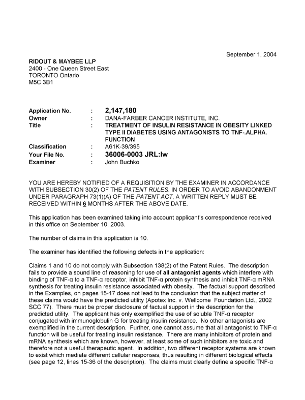 Document de brevet canadien 2147180. Poursuite-Amendment 20040901. Image 1 de 2