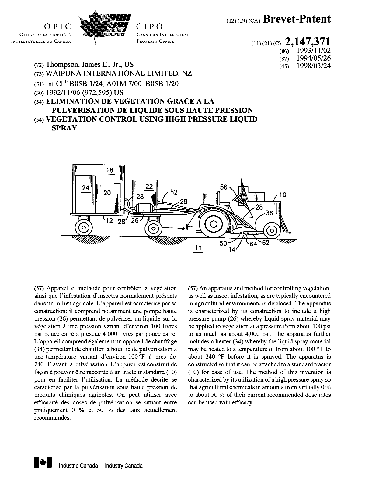 Canadian Patent Document 2147371. Cover Page 19971206. Image 1 of 1