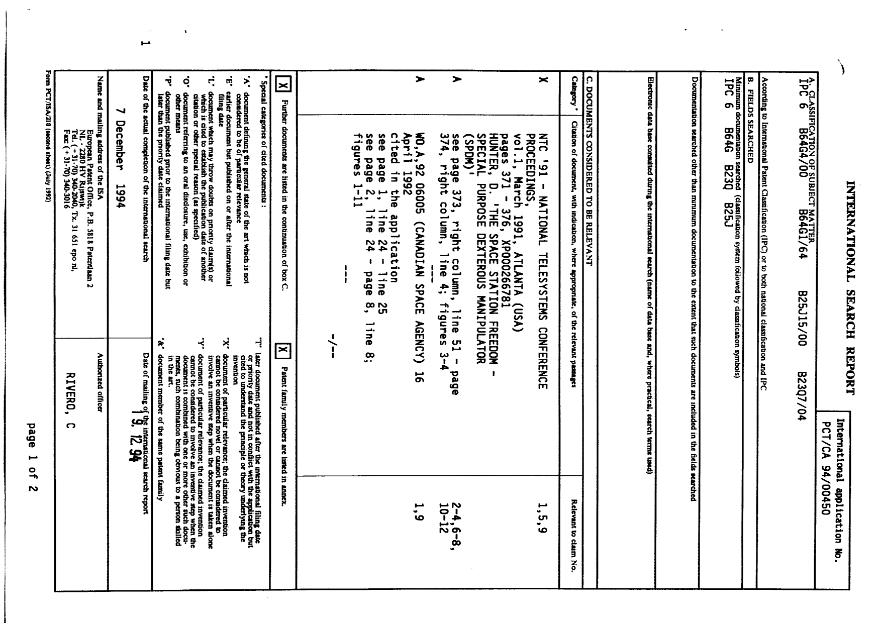 Document de brevet canadien 2147654. PCT 19941221. Image 1 de 5