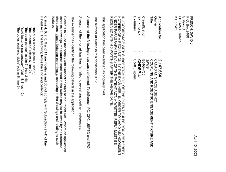 Document de brevet canadien 2147654. Poursuite-Amendment 20021210. Image 1 de 2
