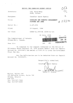 Document de brevet canadien 2147654. Correspondance 20050722. Image 1 de 1