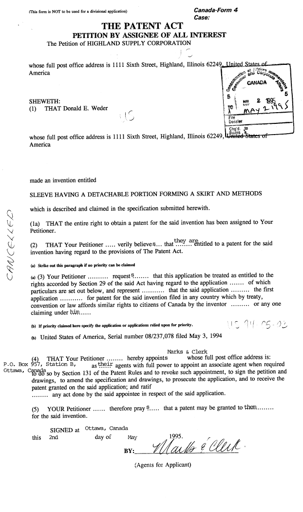 Document de brevet canadien 2148391. Cession 19950502. Image 2 de 17