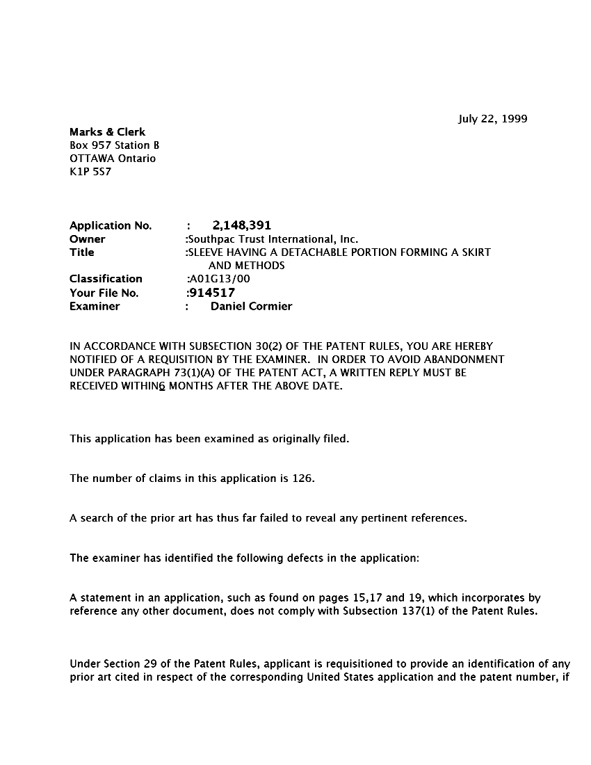 Document de brevet canadien 2148391. Poursuite-Amendment 19990722. Image 1 de 2