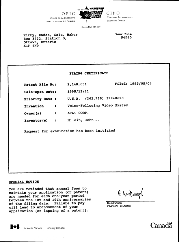 Document de brevet canadien 2148631. Correspondance de la poursuite 19950504. Image 2 de 17