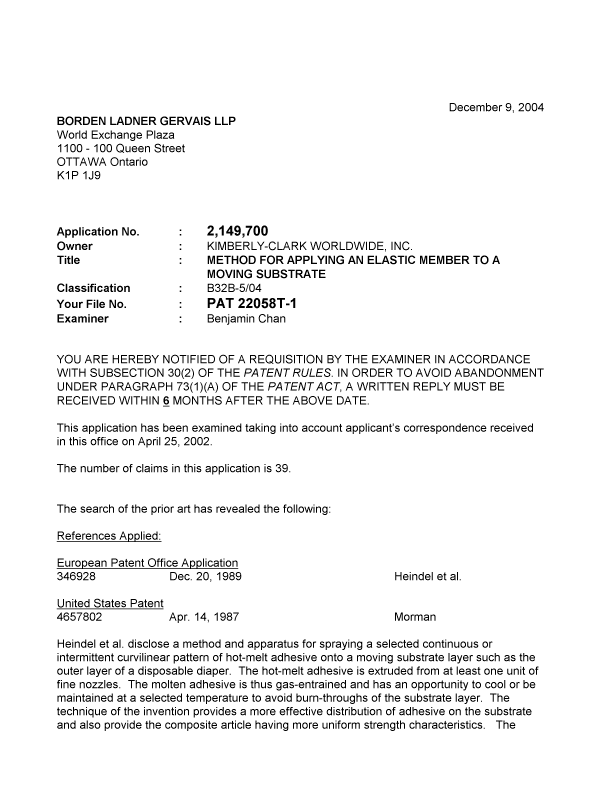 Document de brevet canadien 2149700. Poursuite-Amendment 20041209. Image 1 de 3