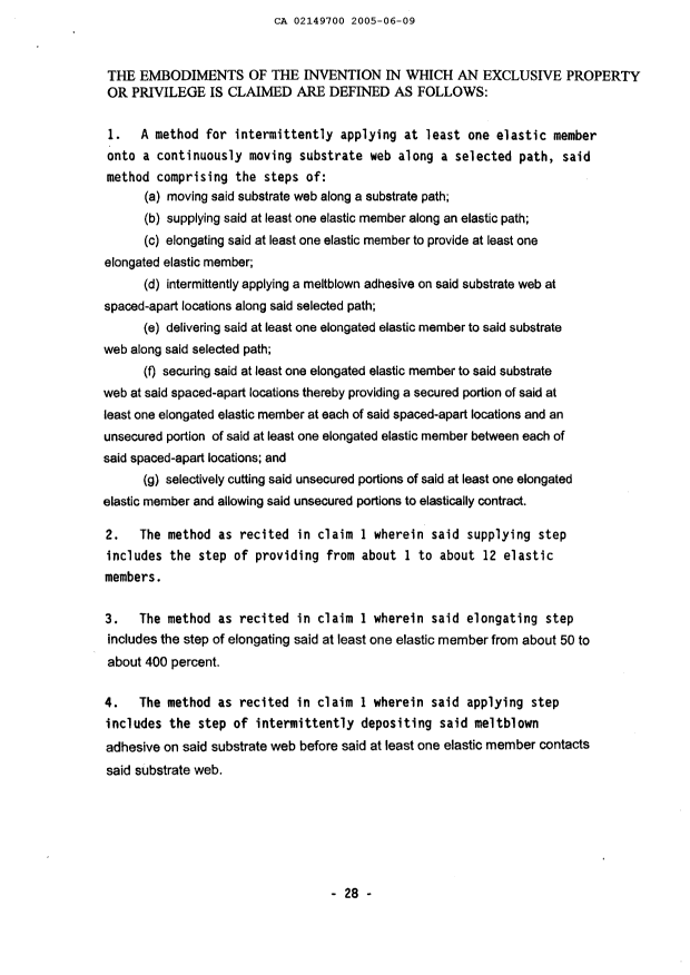 Document de brevet canadien 2149700. Revendications 20050609. Image 1 de 7