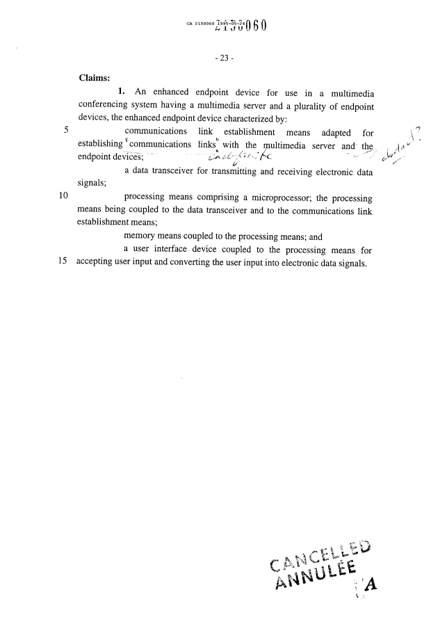 Canadian Patent Document 2150060. Prosecution Correspondence 19950524. Image 2 of 4