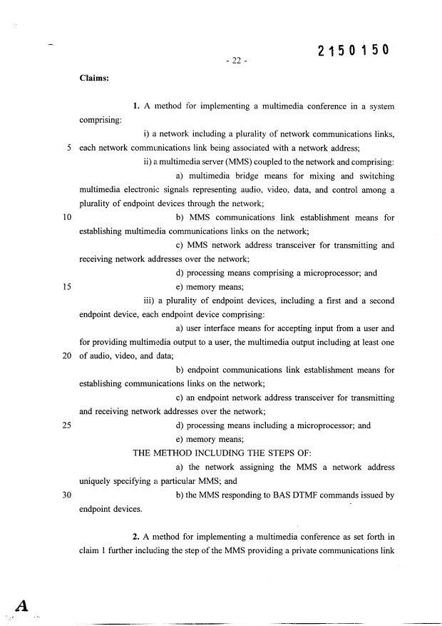 Document de brevet canadien 2150150. Revendications 19990804. Image 1 de 3