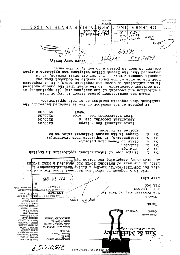 Canadian Patent Document 2150359. Fees 19950526. Image 1 of 1