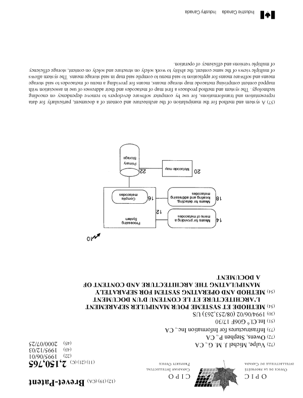 Canadian Patent Document 2150765. Cover Page 20000706. Image 1 of 1