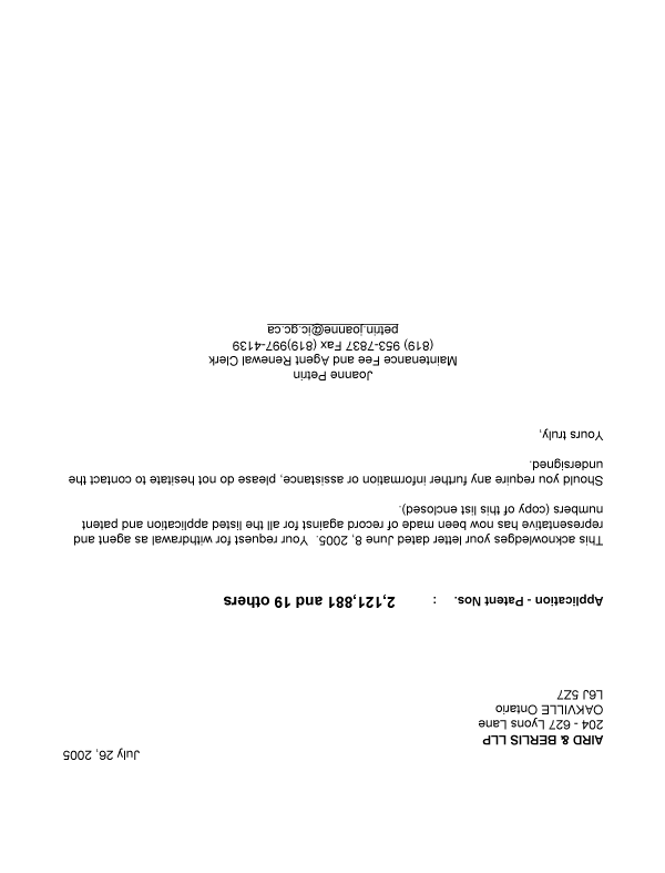 Canadian Patent Document 2150765. Correspondence 20050726. Image 1 of 1