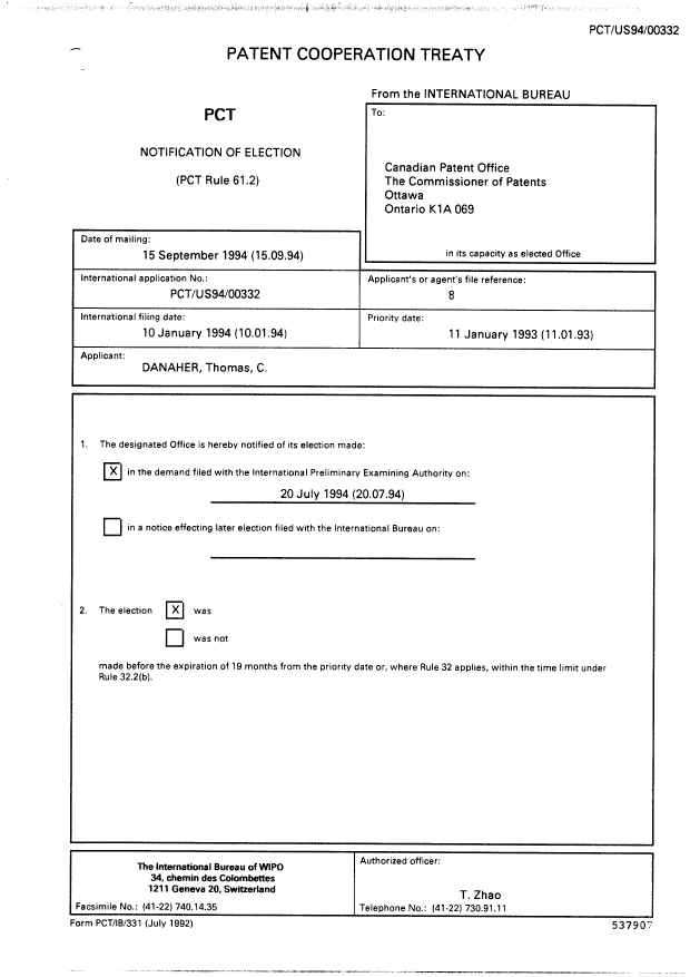 Document de brevet canadien 2152900. PCT 19950628. Image 1 de 6