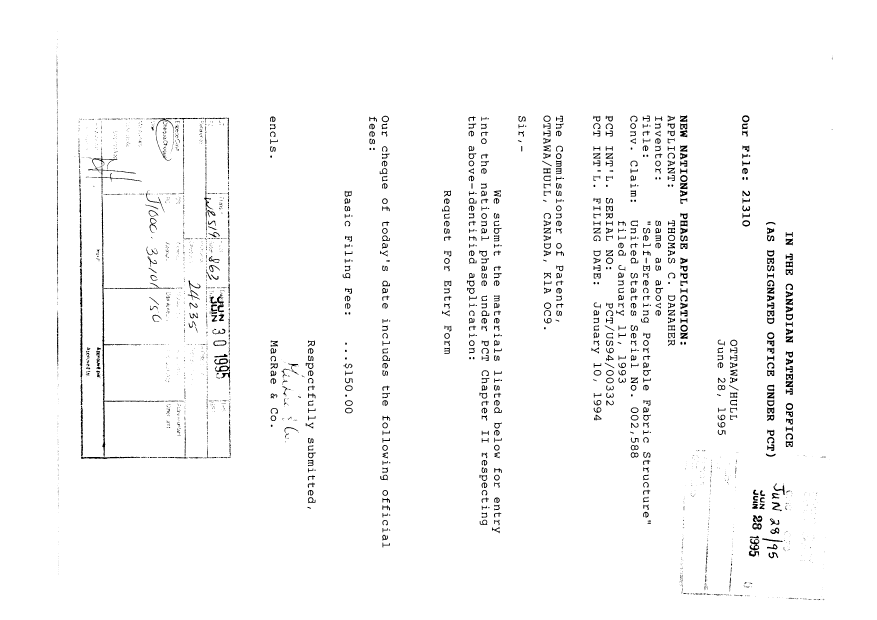Document de brevet canadien 2152900. Cession 19950628. Image 1 de 5