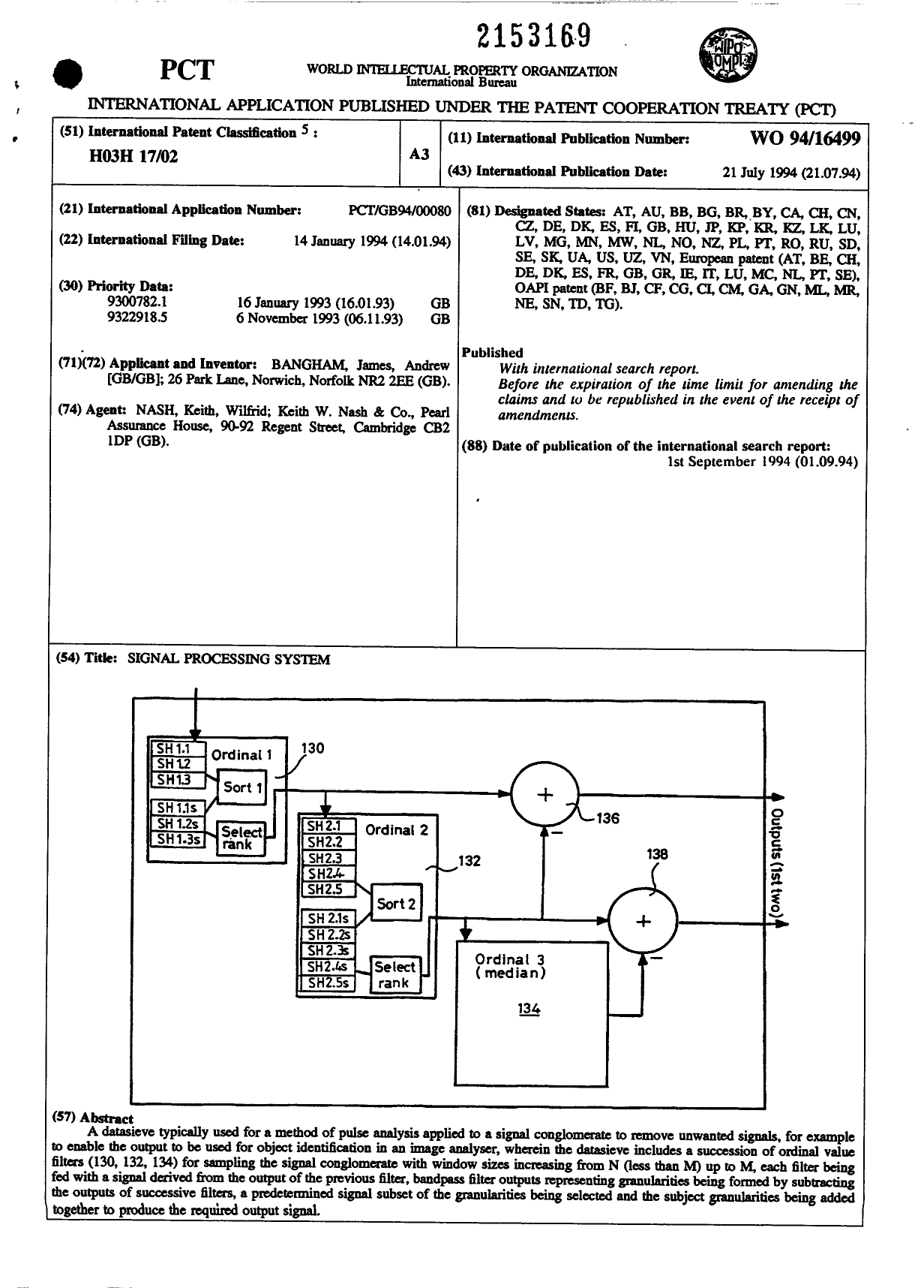 Document de brevet canadien 2153169. Abrégé 19940721. Image 1 de 1