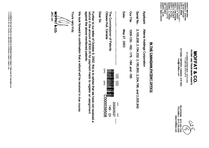 Document de brevet canadien 2154332. Cession 20030527. Image 1 de 1