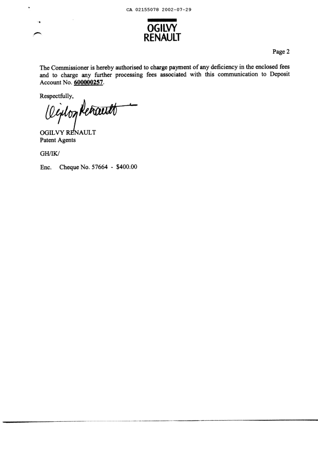 Document de brevet canadien 2155078. Poursuite-Amendment 20020729. Image 2 de 2