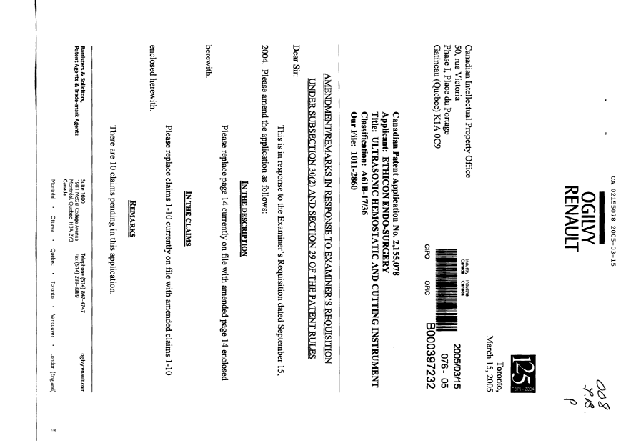 Document de brevet canadien 2155078. Poursuite-Amendment 20050315. Image 1 de 9