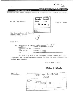 Document de brevet canadien 2155269. Taxes 19980720. Image 1 de 1