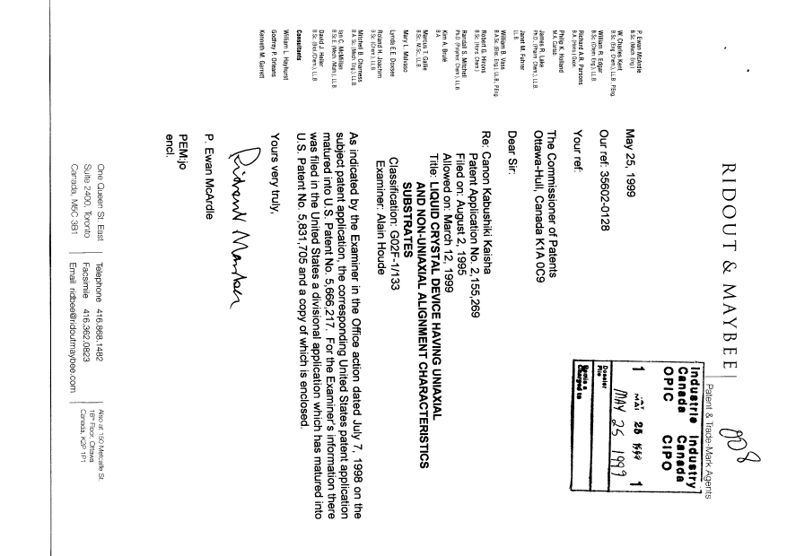 Document de brevet canadien 2155269. Poursuite-Amendment 19990525. Image 1 de 2