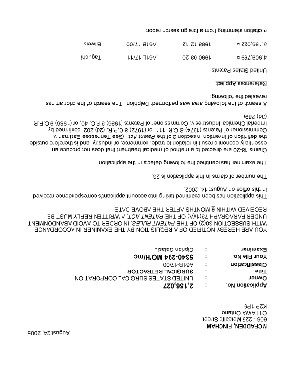 Document de brevet canadien 2156027. Poursuite-Amendment 20050824. Image 1 de 3