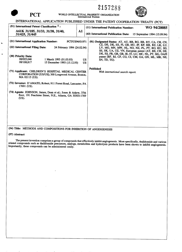 Document de brevet canadien 2157288. Abrégé 19940915. Image 1 de 1
