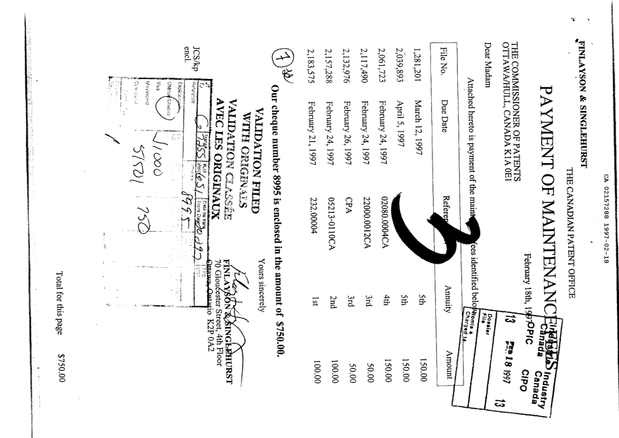 Document de brevet canadien 2157288. Taxes 19970218. Image 1 de 1