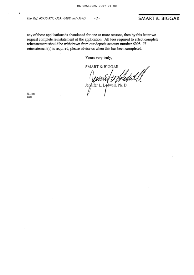 Document de brevet canadien 2157288. Correspondance 20070108. Image 2 de 4