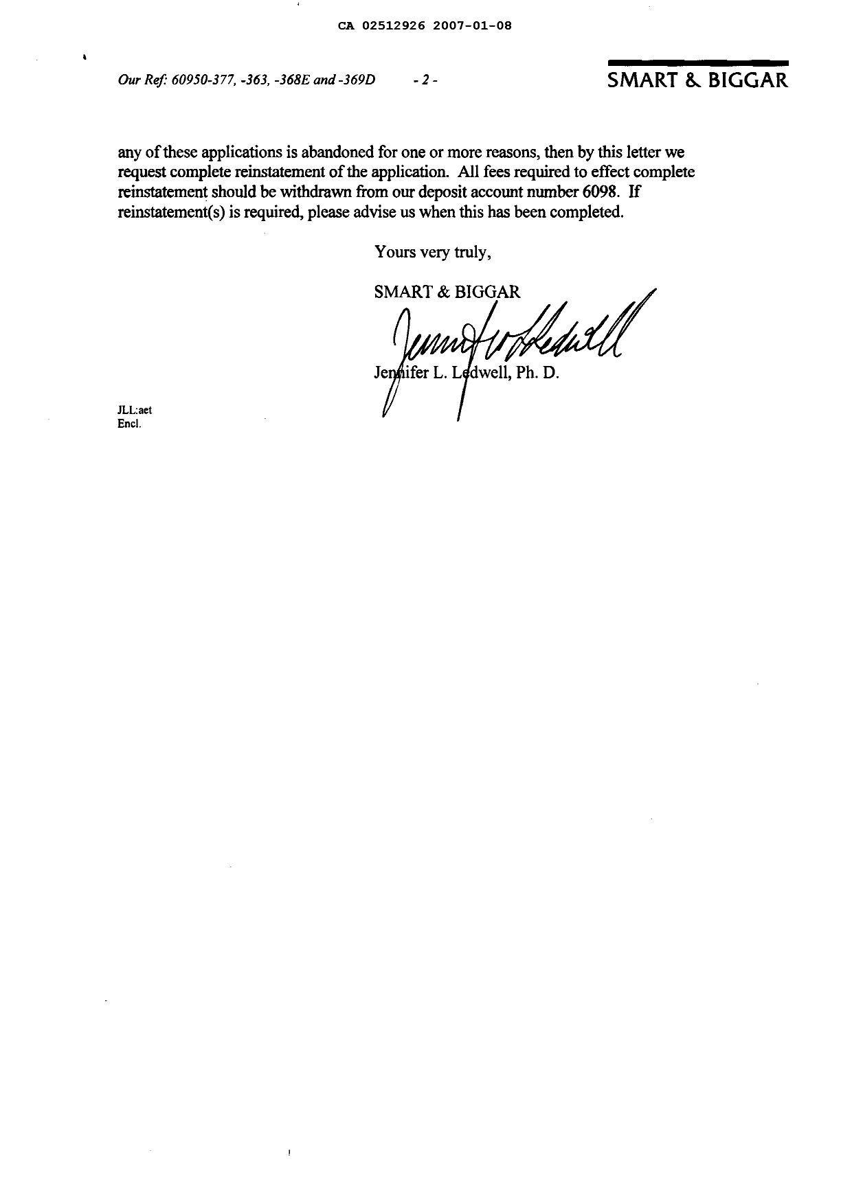 Canadian Patent Document 2157288. Correspondence 20070108. Image 2 of 4