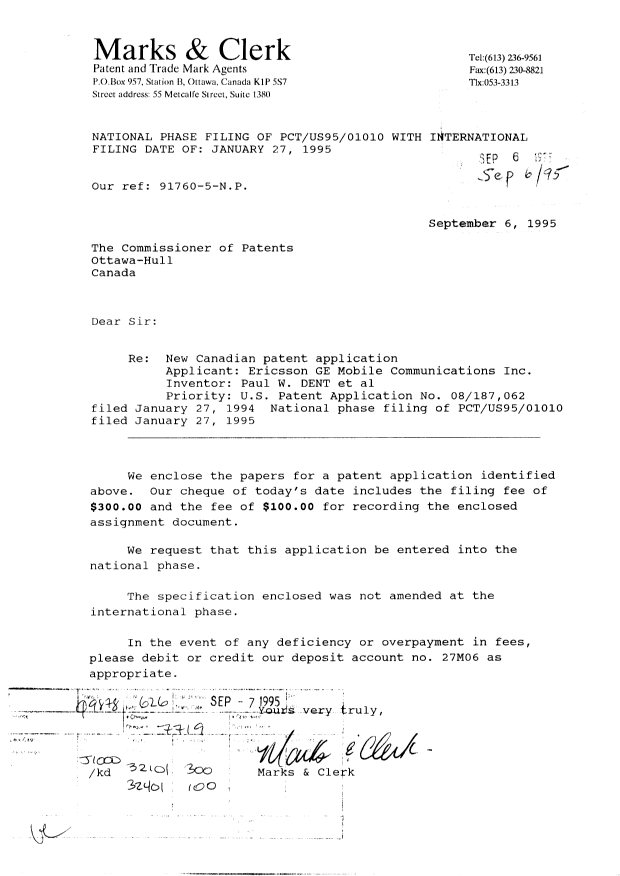Document de brevet canadien 2157661. Cession 19950906. Image 1 de 11