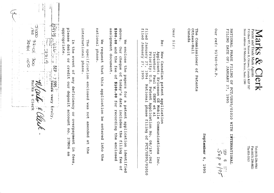 Document de brevet canadien 2157661. Cession 19950906. Image 1 de 11